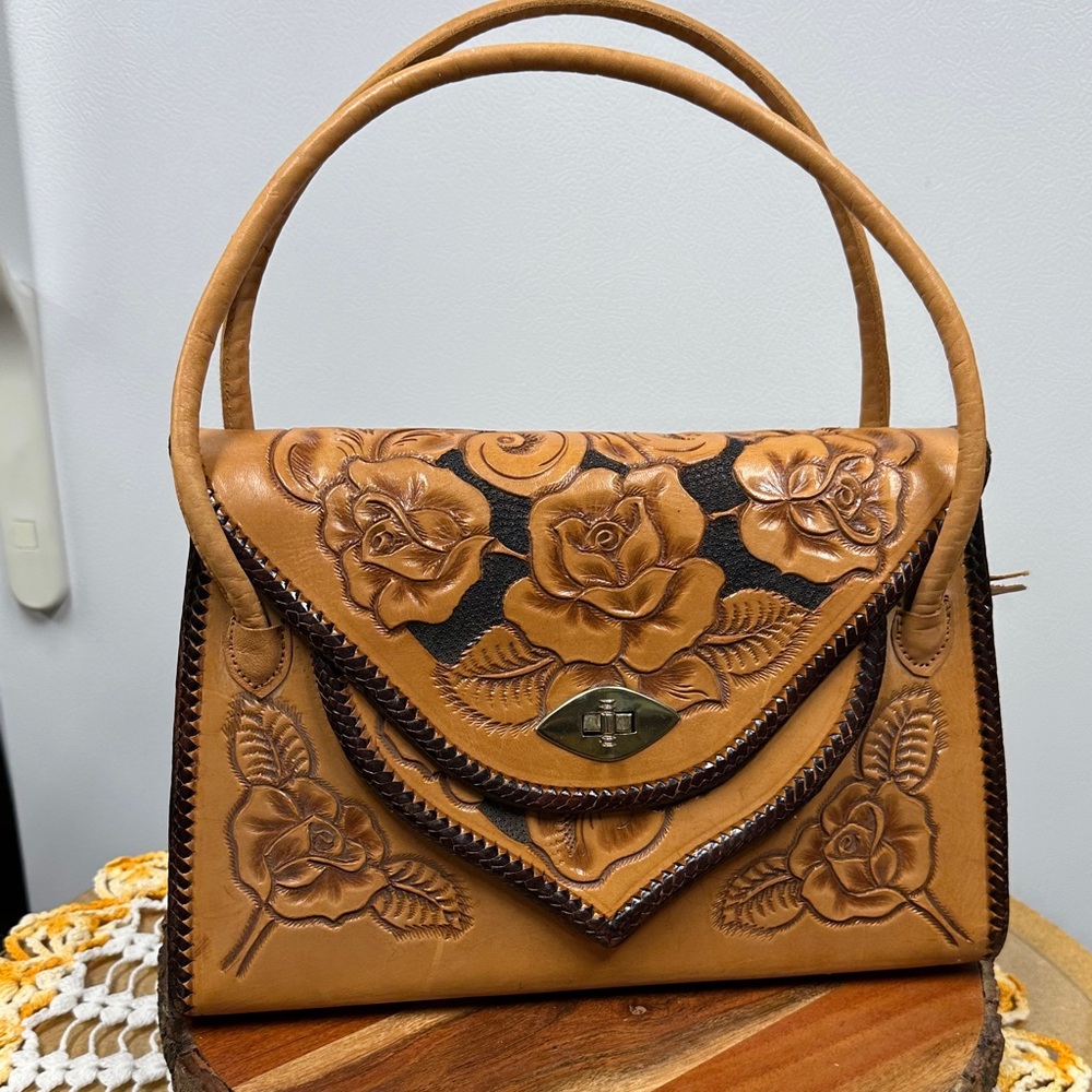 Vintage Mexican-Tooled Leather Bag